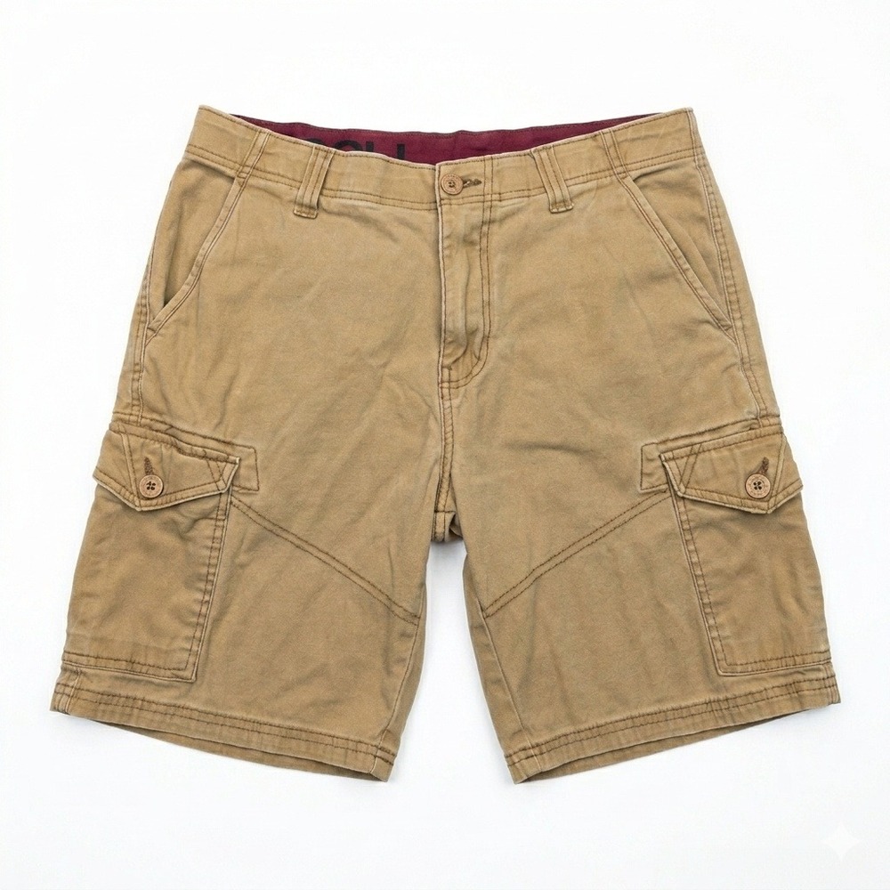 Denali Mens Cargo Shorts Size 32 Khaki Stretch Cotton Flat Front Hiking Outdoor